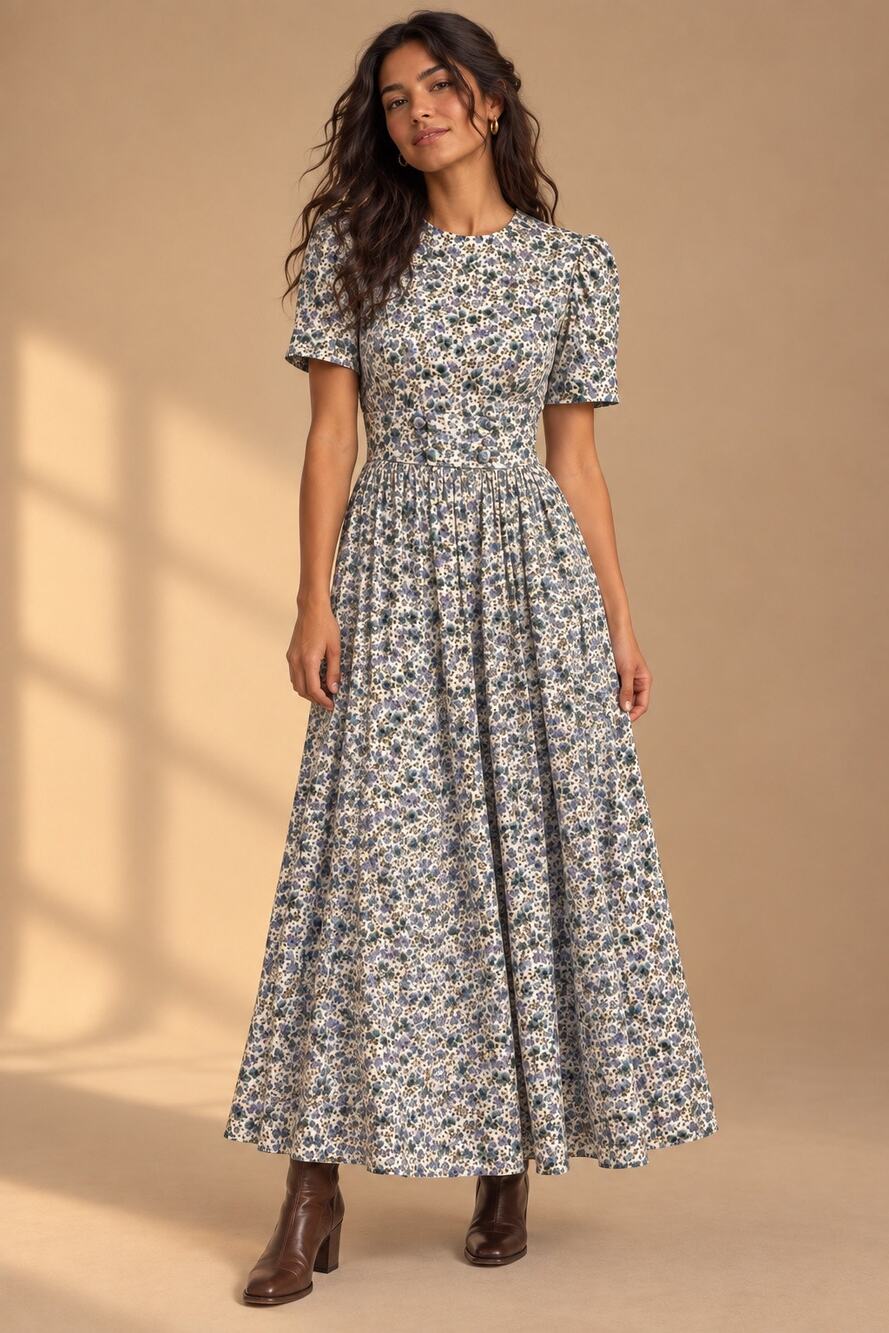 VTG 90s Karin Stevens Floral Smocked Maxi Dress 10 Cottagecore Romantic Prairie